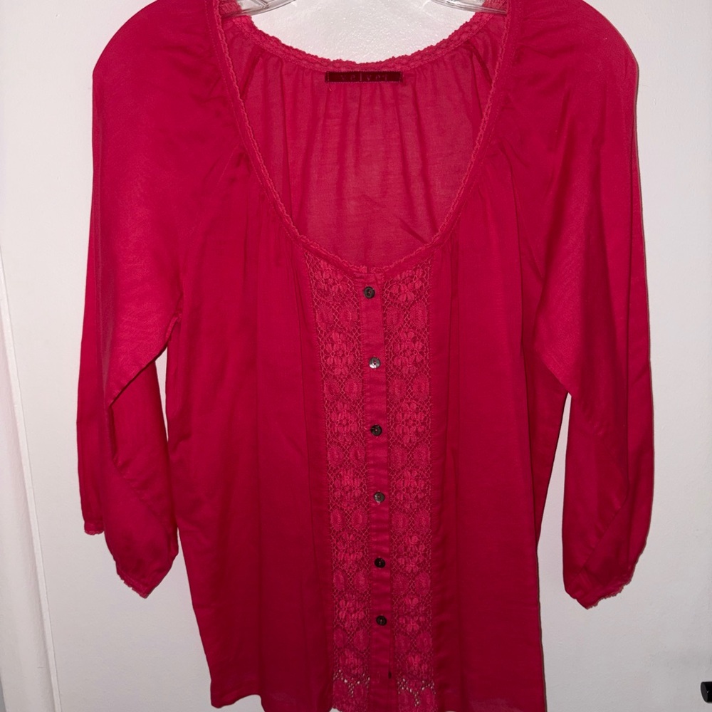 Velvet Fuchsia Lace Button-Front Blouse